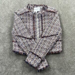 Carolina Belle Montreal Tweed Fringe Full Zip Jacket Women's Size S Multicolor